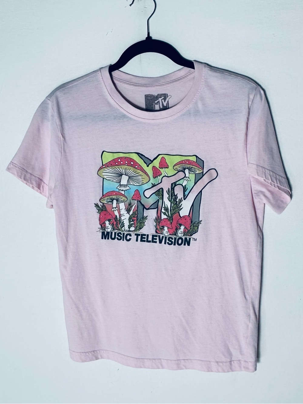 MTV Music Television Retro Pink Mushroom Logo Graphic Tee T Shirt XS